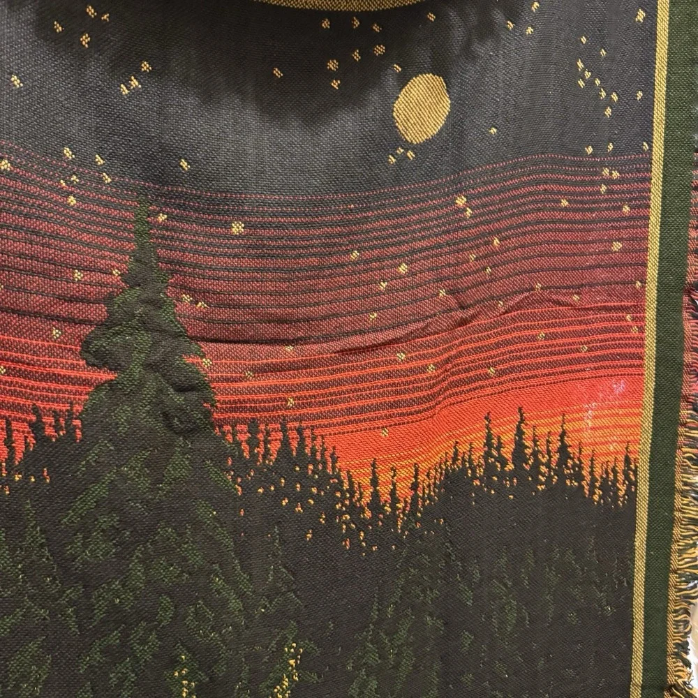 Bob Timberlake Tapestry Throw Blanket Camping Canoe Cabin USA 50x65 Cotton Tag